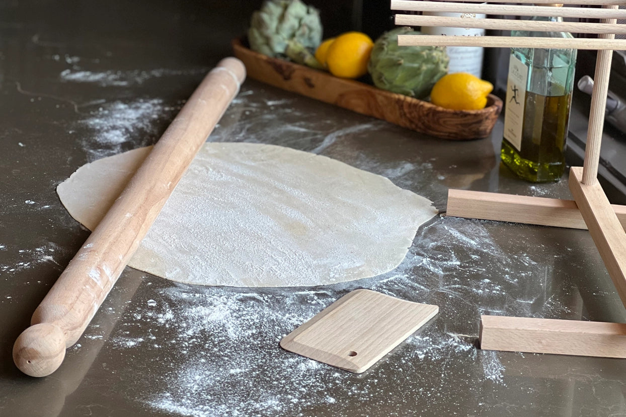 Italian Beechwood Rolling Pin and Dough Scraper Set